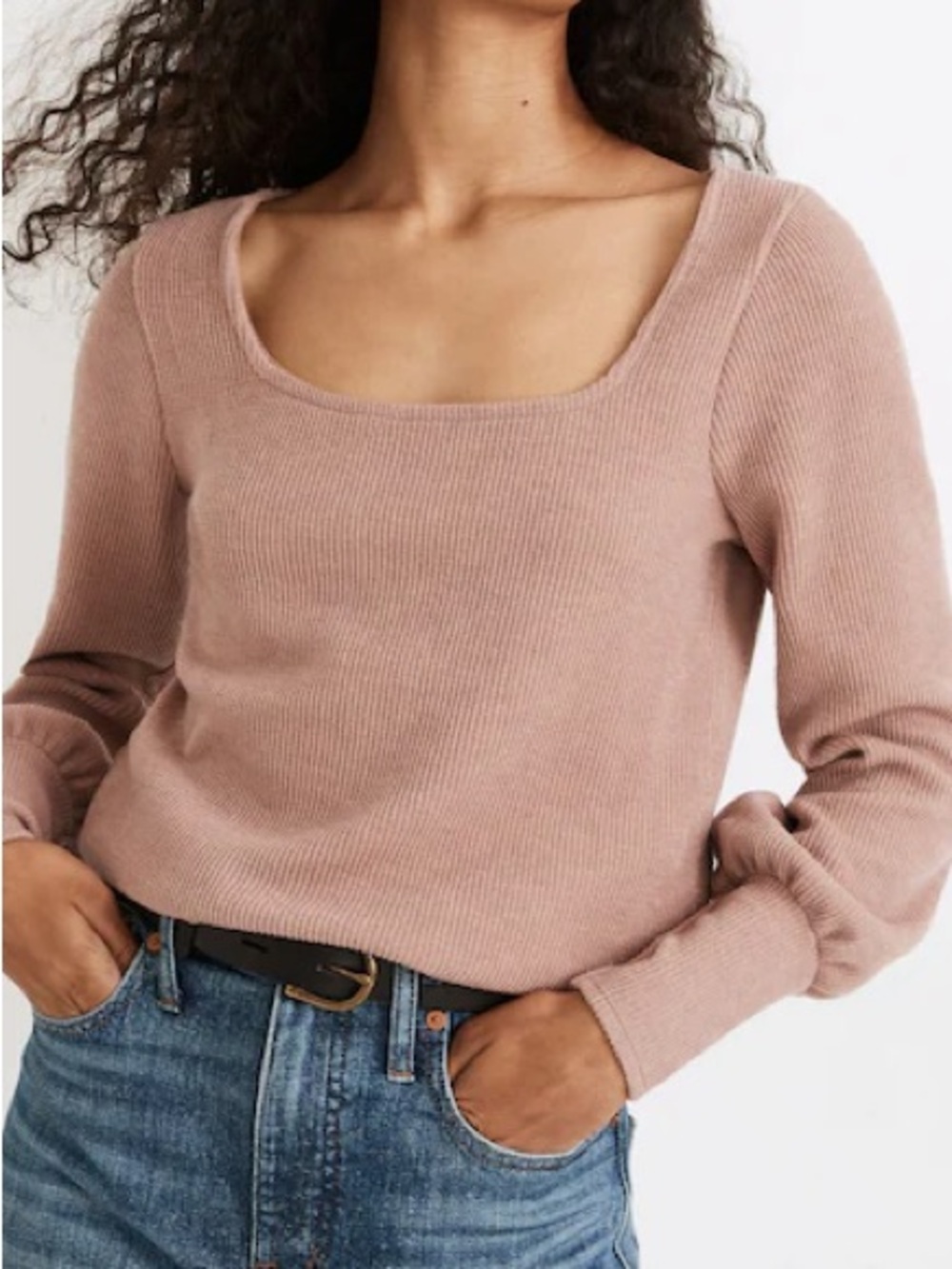 Madewell Ottoman Rib Square-Neck Top in faded mauve medium